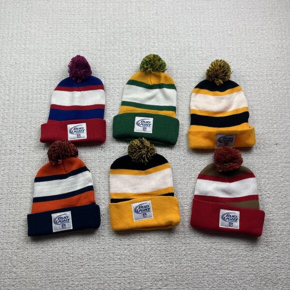Lot x 6 Bud light Beer NFL Football Beanie Hat Toque Sports Collector Team - Picture 7 of 7
